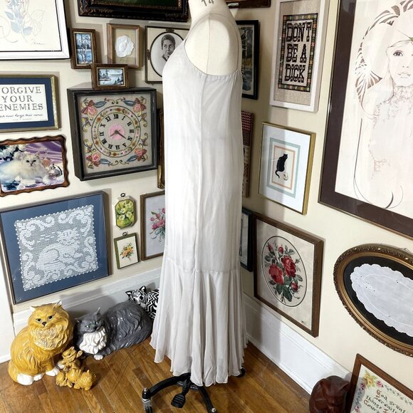 90s Vintage Oleg Cassini Long Sleeve Sequin and Bead Covered Silk Gown Size 14 - Picture 8 of 11